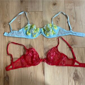 Victoria secret Red and Blue Floral Embroidered Bras